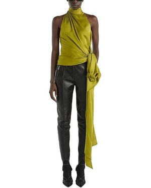 Balmain Open-Back Silk Chiffon Top - Yellow