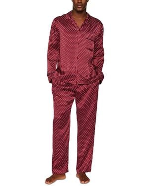 Eberjey Charles Printed Long Sleeve Pajama Set - Red