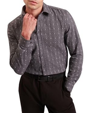 Ted Baker Vyser Regular Fit Jacquard Check Shirt - Gray