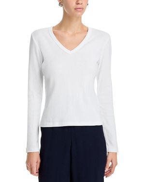 Leset Nando Slim Long Sleeve V Neck Top - White