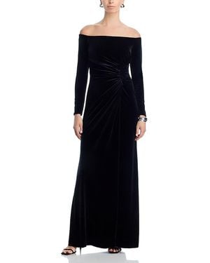 Aqua Off-The-Shoulder Velvet Gown - Black