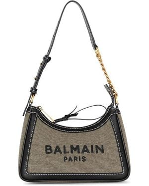 Balmain B-Army Canvas Bag With Leather Inserts - Gray