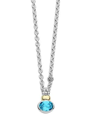 Lagos 14K & Sterling Signature Caviar Topaz Pendant Necklace, 18 - White
