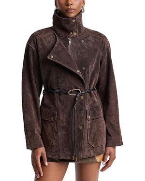 Avec Les Filles Belted Suede Field Jacket - Brown