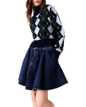 Maje Mirgy Wool Rhinestone Argyle Sweater - Blue