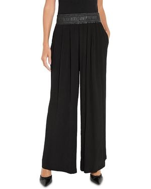NIC+ZOE Faux Leather Waistband Wide Leg Pants - Black