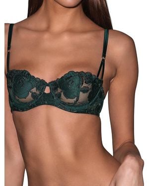 Fleur du Mal Rose Embroidery Balconette Bra - Green