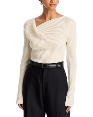 MILLY Greer Knit Asymmetrical Neck Top - White