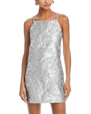 Aqua Brocade Crystal Embellished Dress - Gray