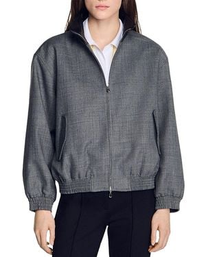 Sandro Oversized Leather Collar Jacket - Gray