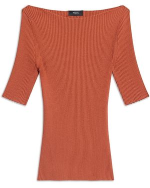Theory Boat Neck Rib Knit Sweater - Red