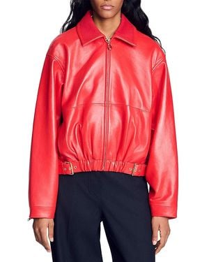 Sandro Clemy Zip Front Leather Jacket - Red