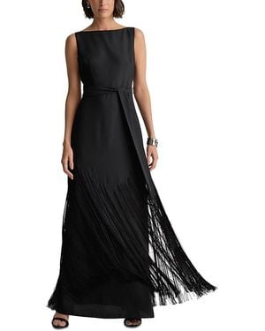 St. John 70S Inspired Fringed Satin Gown - Black