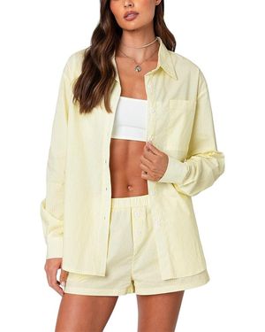 Edikted Oversized Pinstripe Button Up Shirt - White