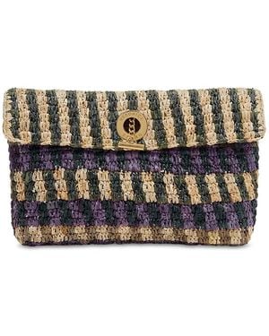 Veronica Beard Anchor Medium Striped Raffia Clutch - Black