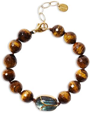 Chan Luu Labradorite Scarab Charm Tiger's Eye Beaded Bracelet - Metallic