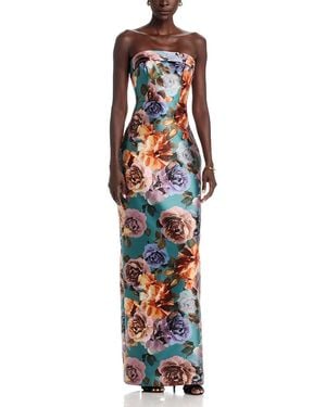 THEIA Cleo Printed Strapless Column Gown - White