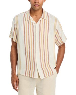 Solid Linen Short Sleeve Button Up Shirt - Natural