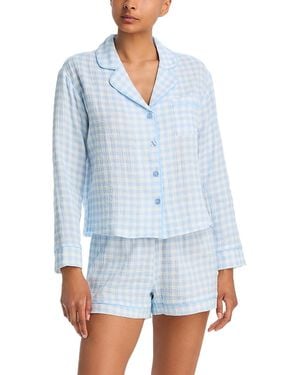 Aqua Gingham Print Shorts Pajama Set - Blue