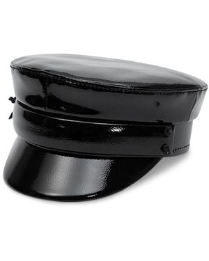 Ruslan Baginskiy Faux Patent Leather Baker Boy Cap - Black