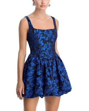 Aqua Floral Brocade Bubble Mini Dress - Blue