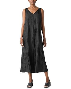 Eileen Fisher Crushed Silk Midi Dress - Black