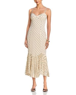 Aqua Polka Dot Pleated Hem Midi Dress - Natural