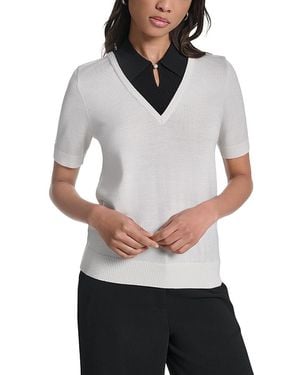 KARL LAGERFELD Contrast Collar Short Sleeve Sweater - Gray