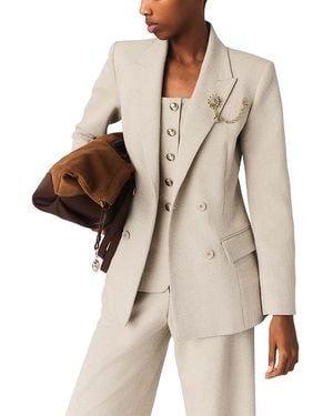 Maje Suit Jacket With Brooch - Brown