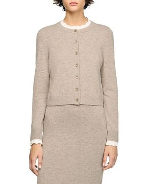 Sandro Eleome Contrast Trim Cardigan - Natural