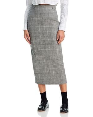 Thom Browne Windowpane Teviot Tweed Calf Length High Waisted Belt Loop Pencil Skirt - Gray