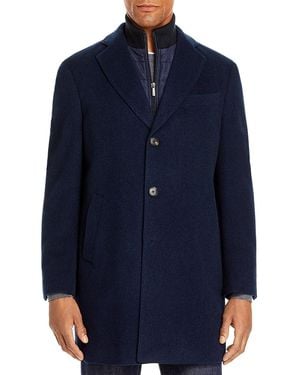 Cardinal Of Canada Wool-Cashmere Regular Fit Topcoat With Bib - Blue