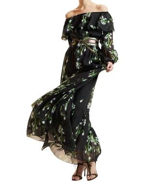 Cynthia Rowley Off Shoulder Silk Maxi Dress - Black