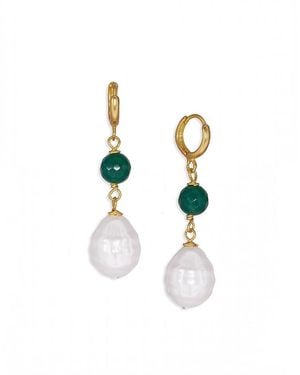 Ottoman Hands Dawn Pearl Huggie Earrings - White