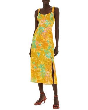 Whistles Pleated Smocked Midi Dress - Yellow