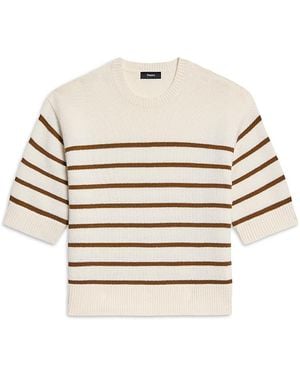 Theory Cropped Cashmere Crewneck Sweater Tee - White