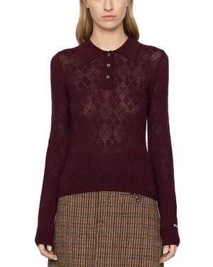 Sea Jane Argyle Polo Merino Wool Sweater - Purple