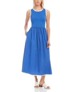 Karen Kane Sleeveless Edge Stitch Contrast Midi Dress - Blue