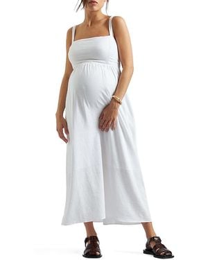 Ripe Maternity Simone Tie Back Linen Dress - White