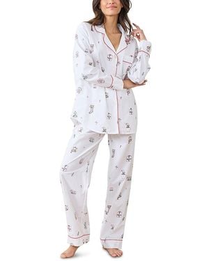 Printfresh Holiday Cats Long Pajama Set - White