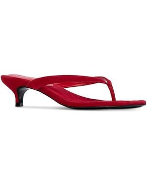 Black Suede Studio Square Toe Thong Sandals - Red