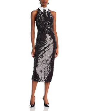 L'Agence Lilith Sequin Contrast Collar Dress - Black