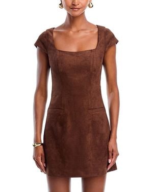 Aqua Faux Suede Cap Sleeve Shift Dress - Brown