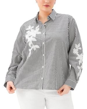 Karen Kane Plus Long Sleeve Stripe Embroidered Shirt - Gray