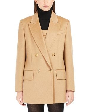 Max Mara Double Breasted Peak Lapel Blazer - Natural