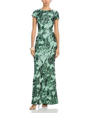 Aqua Floral Sequin Mesh Dress - Green
