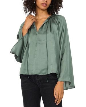 1.STATE Tie Neck Wide Sleeve Satin Top - Green