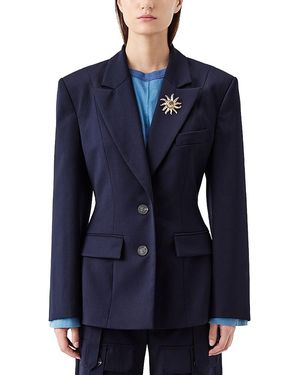 Tresser Tailored Belted Sun Brooch Blazer - Blue