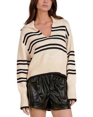 Elan Cotton Collared V Neck Sweater - Natural