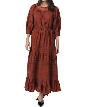 Ghost Leoni Lace Trim Cotton Midi Dress - Brown